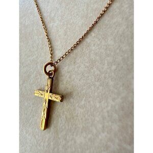 Vintage 14kt yellow gold filled etched crucifix cross children's baby necklace